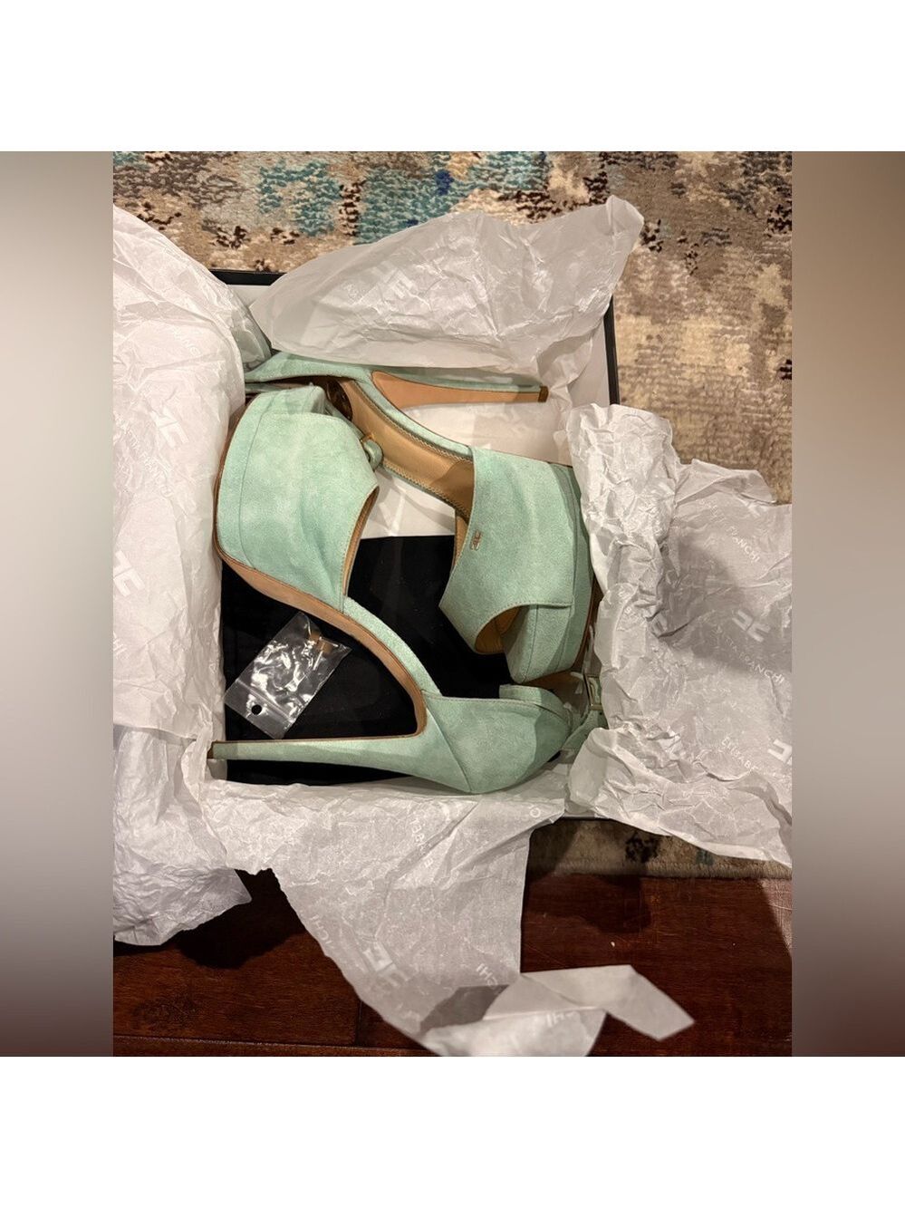 Elisabetta Franchi Mint Green Peep Toe Heels - Picture 2 of 6